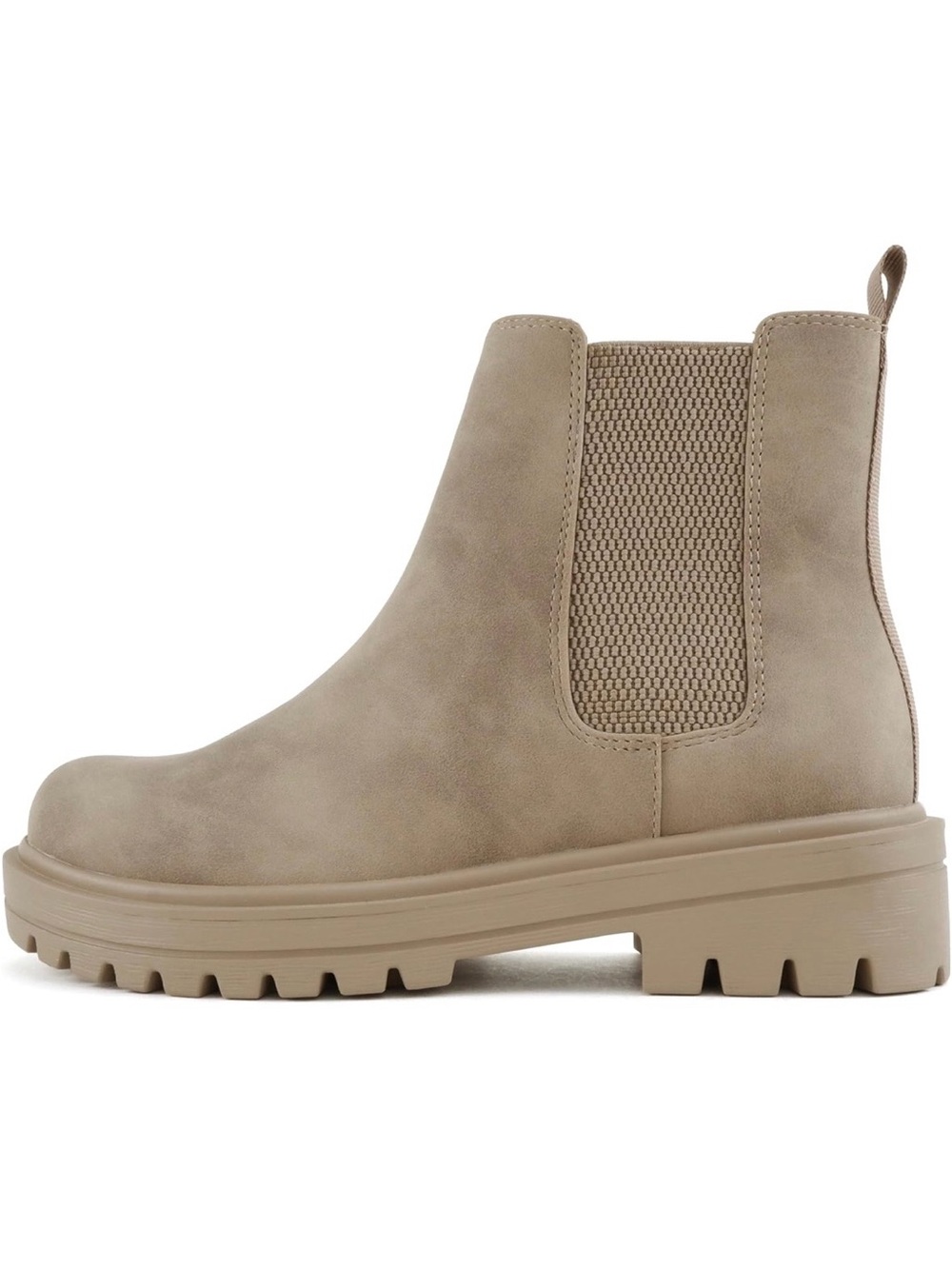 Soda Taupe Chelsea Lug Sole Ankle Boots